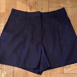 NWOT Zara Navy Women's Linen Tailored Shorts Sz L